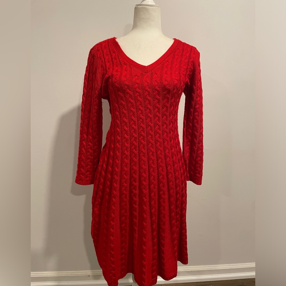 Red Cable Knit Mini Dress